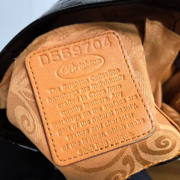 Brighton Shoulder Bag Dark Brown Patent Leather Croc Embossed Classic Purse 12" - Picture 5 of 16